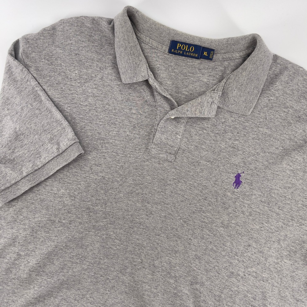 Polo Ralph Lauren Mens Polo Shirt XL Gray Purple Logo‎ Short Sleeve Casual
